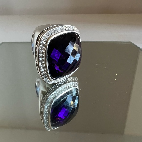 David Yurman 20mm sterling silver diamond amethyst ring NEW⭐️ - Picture 6 of 10